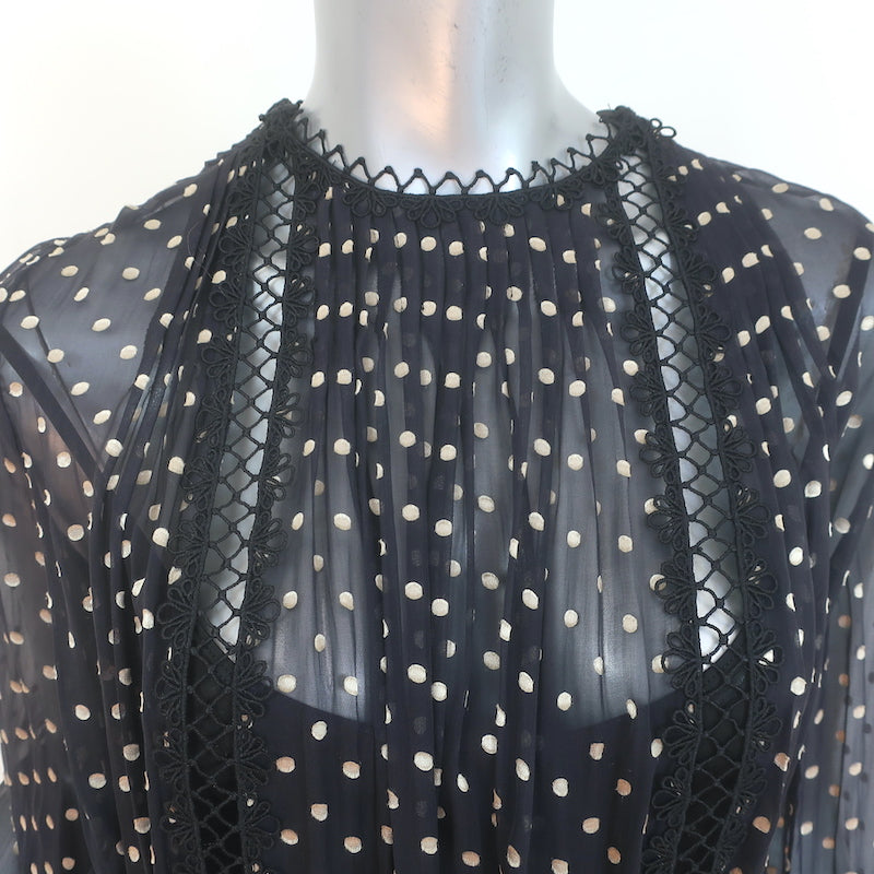 Zimmermann Havoc Long Sleeve Midi Dress Black Polka Dot Chiffon Size 0 NEW
