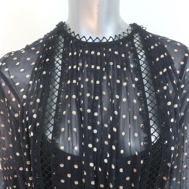 Zimmermann Havoc Long Sleeve Midi Dress Black Polka Dot Chiffon Size 0 NEW