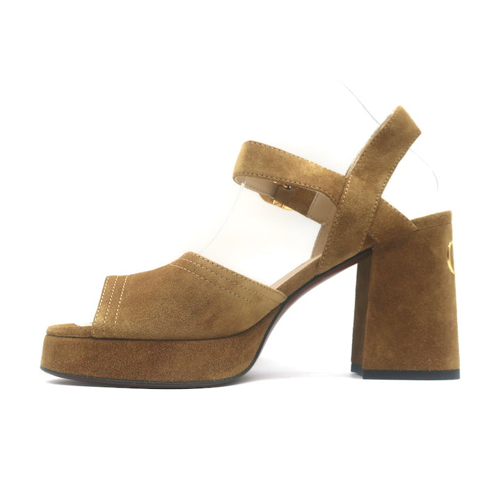 Valentino Fawcette Platform Ankle Strap Sandals Tan Suede Size 36