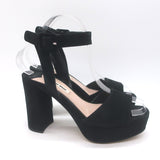 Miu Miu Platform Ankle Strap Sandals Black Suede Size 36 Open Toe Heels