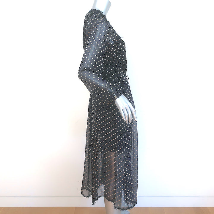 Zimmermann Havoc Long Sleeve Midi Dress Black Polka Dot Chiffon Size 0 NEW
