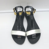 Saint Laurent Colorblock T-Strap Sandals Black & Metallic Leather Size 38.5