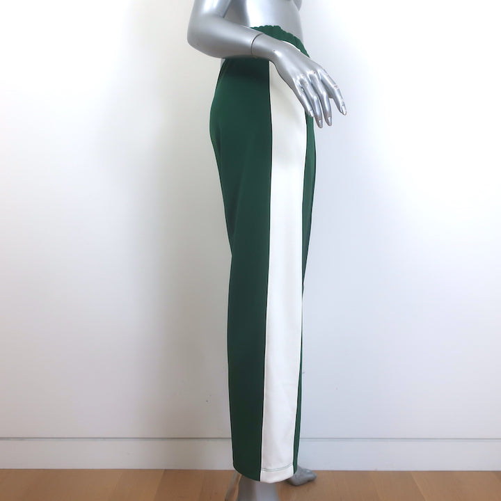 The Great side-stripe track pants, clover green and white, pre-owned luxury activewear, gently worn, size 0