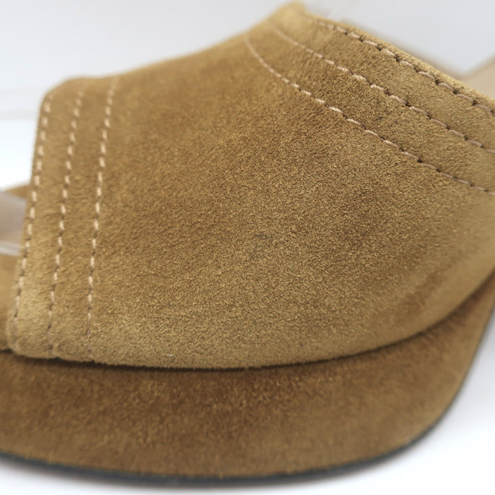 Valentino Fawcette Platform Ankle Strap Sandals Tan Suede Size 36