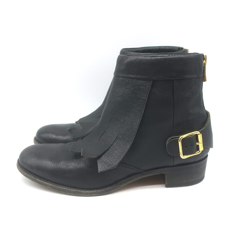 Rupert Sanderson Vrony Fringe Ankle Boots Black Leather Size 37.5 US 8
