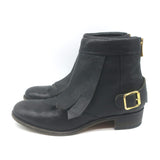 Rupert Sanderson Vrony Fringe Ankle Boots Black Leather Size 37.5 US 8