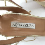 Aquazzura Ari 105 Ankle Wrap Sandals Gold Metallic Leather Size 41