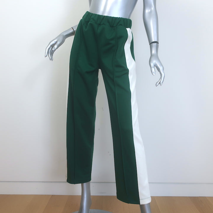 THE GREAT side-stripe track pants in clover green and white, authentic pre-owned luxury activewear