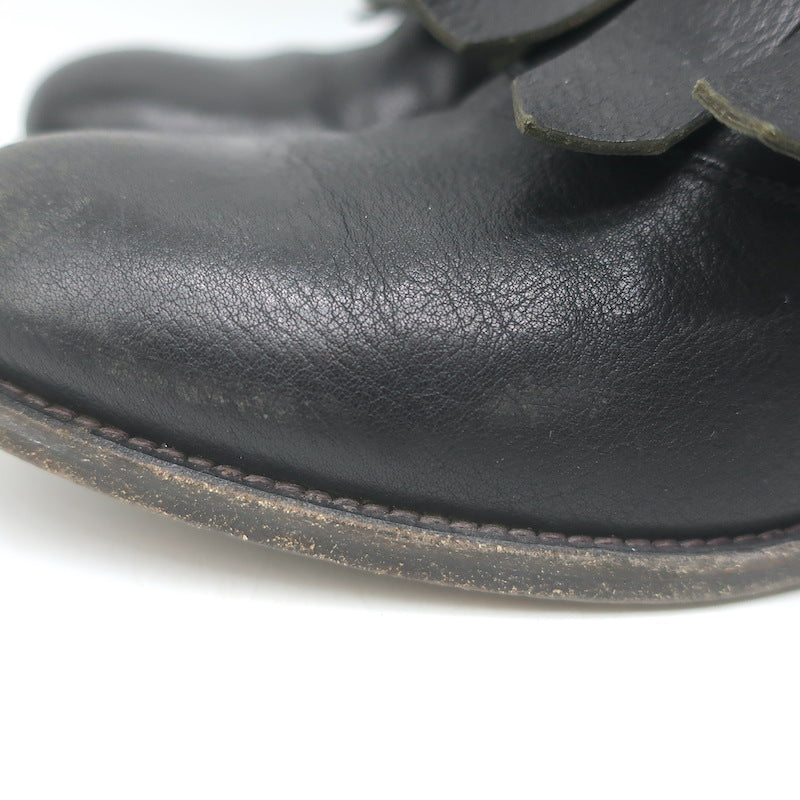 Rupert Sanderson Vrony Fringe Ankle Boots Black Leather Size 37.5 US 8