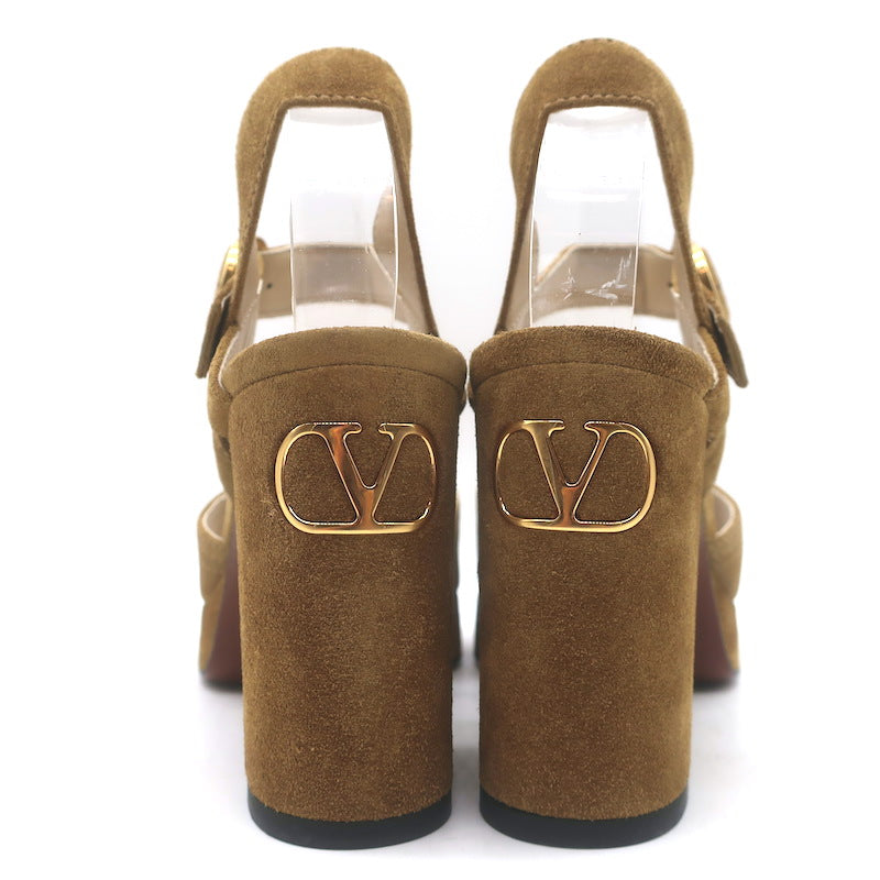 Valentino Fawcette Platform Ankle Strap Sandals Tan Suede Size 36