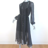 Zimmermann Havoc Long Sleeve Midi Dress Black Polka Dot Chiffon Size 0 NEW