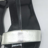 Saint Laurent Colorblock T-Strap Sandals Black & Metallic Leather Size 38.5
