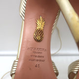 Aquazzura Ari 105 Ankle Wrap Sandals Gold Metallic Leather Size 41