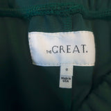 THE GREAT side-stripe track pants, clover green and white, pre-owned luxury activewear.