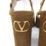 Valentino Fawcette Platform Ankle Strap Sandals Tan Suede Size 36