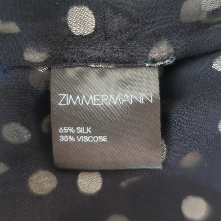 Zimmermann Havoc Long Sleeve Midi Dress Black Polka Dot Chiffon Size 0 NEW