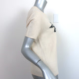 Stussy Sidney Logo Tee Ivory Brushed Knit Size Small Short Sleeve Sweater