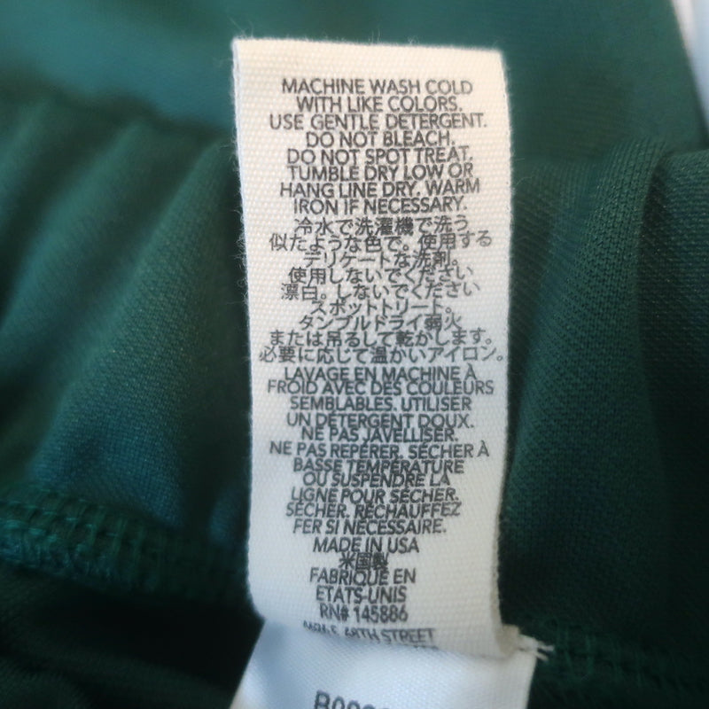 THE GREAT side-stripe track pants in clover green and white, authentic pre-owned luxury activewear, size 0