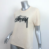 Stussy Sidney Logo Tee Ivory Brushed Knit Size Small Short Sleeve Sweater