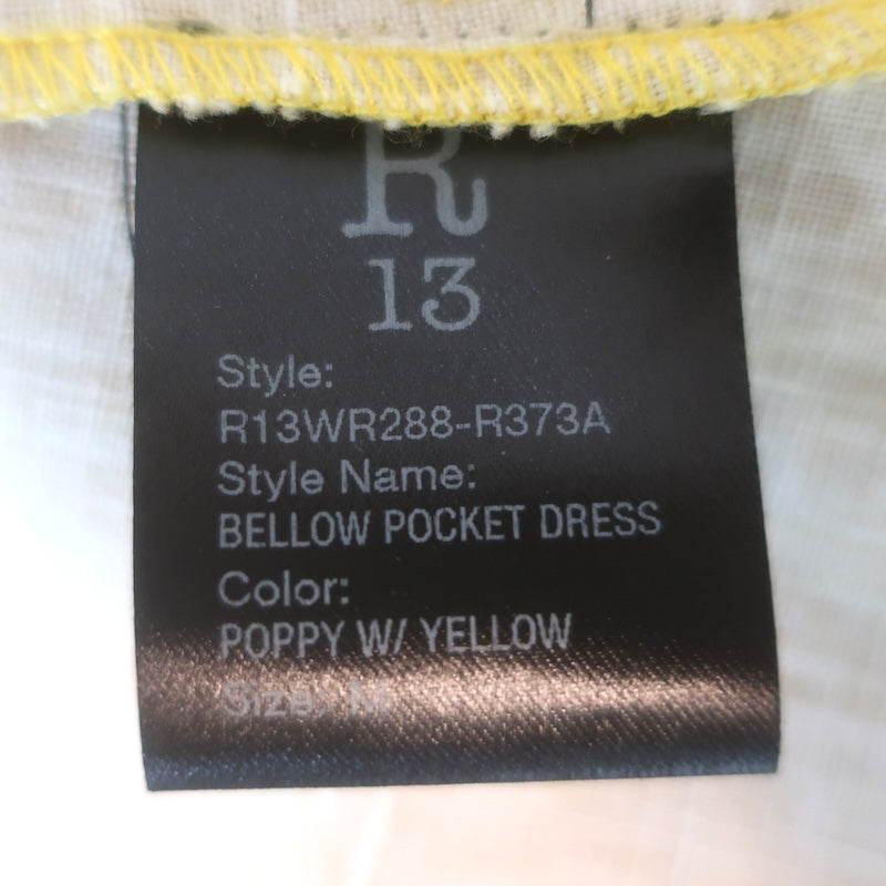 R13 Bellow Pocket Midi Dress Yellow Ombre Poppy Print Linen Size Medium NEW