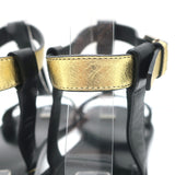 Saint Laurent Colorblock T-Strap Sandals Black & Metallic Leather Size 38.5