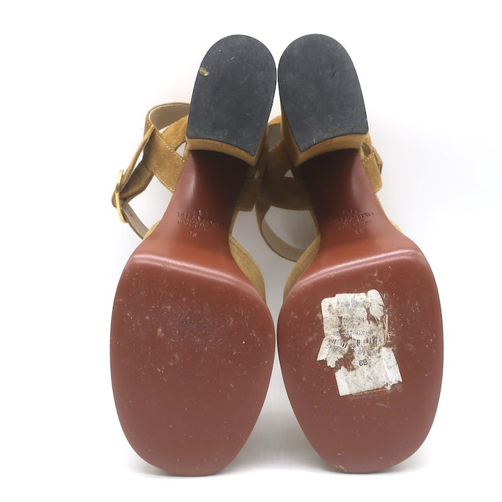 Valentino Fawcette Platform Ankle Strap Sandals Tan Suede Size 36