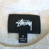 Stussy Sidney Logo Tee Ivory Brushed Knit Size Small Short Sleeve Sweater