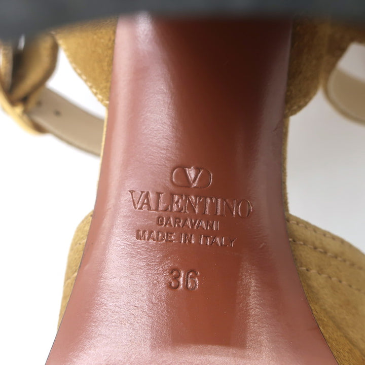 Valentino Fawcette Platform Ankle Strap Sandals Tan Suede Size 36