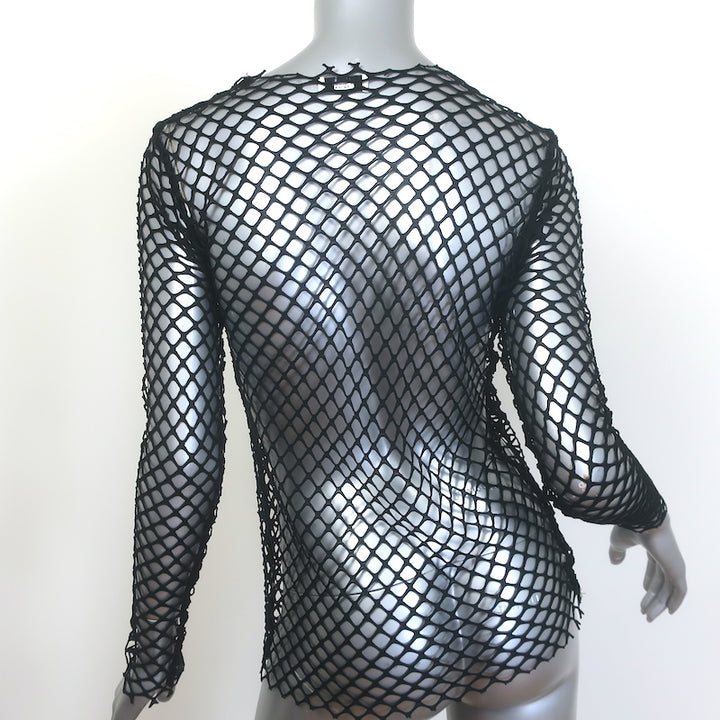 Dries Van Noten long-sleeve black fishnet top, authentic pre-owned luxury piece, size M