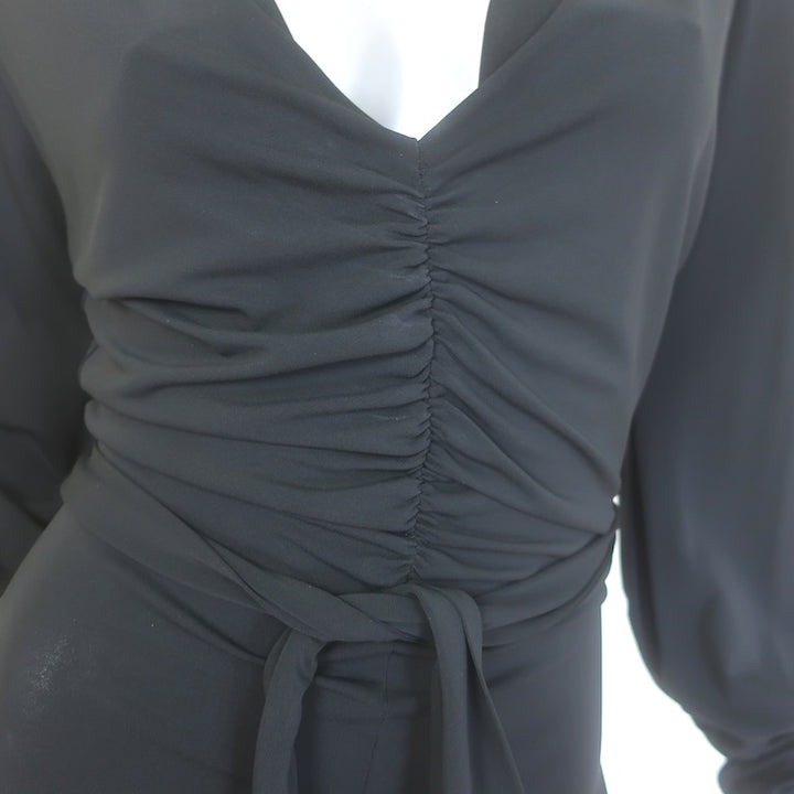 M Missoni Blouson-Sleeve Tie Waist Dress Black Stretch Jersey Size US 6