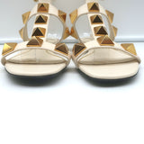 Valentino Roman Stud Ankle Strap Flat Sandals Cream Leather Size 36