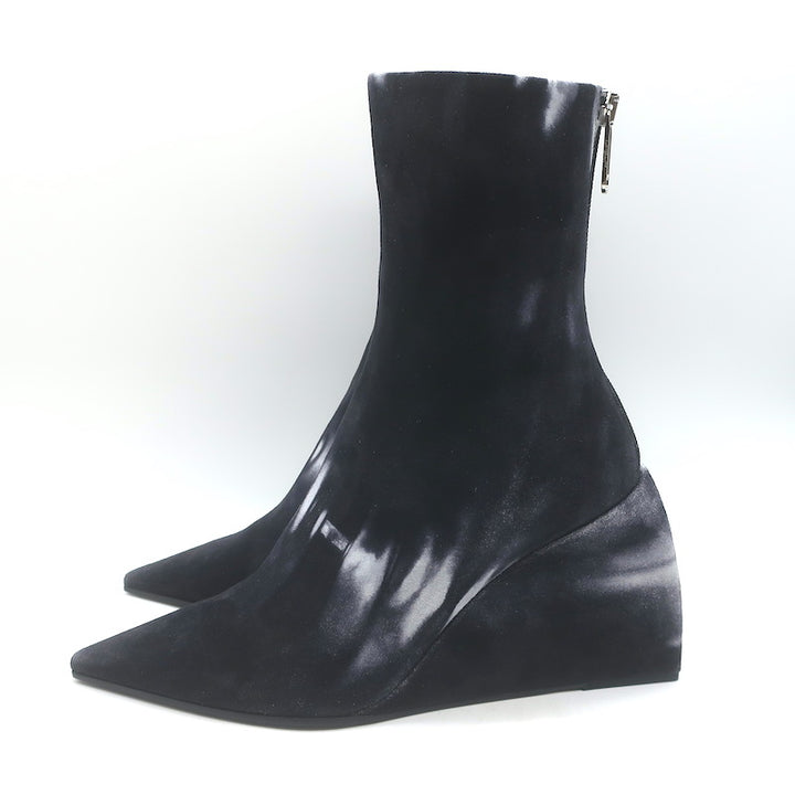 Off-White Dolls Tie Dye Suede Pointed Toe Wedge Boots Black Size 37 NEW
