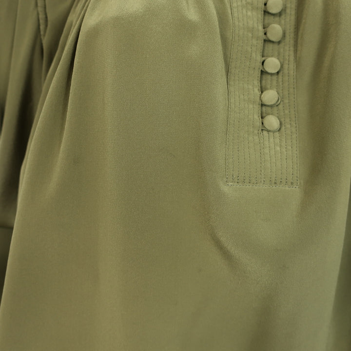 Ulla Johnson Lela Puff Sleeve Blouse Olive Silk Size 10