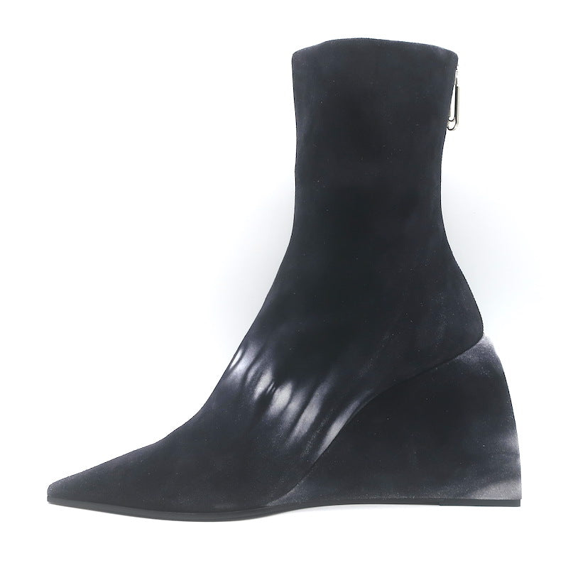 Off-White Dolls Tie Dye Suede Pointed Toe Wedge Boots Black Size 37 NEW