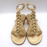 Gianvito Rossi Capua Braided T-Strap Sandals Gold Metallic Leather Size 36.5 NEW