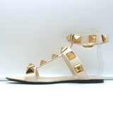 Valentino Roman Stud Ankle Strap Flat Sandals Cream Leather Size 36