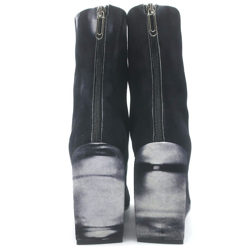 Off-White Dolls Tie Dye Suede Pointed Toe Wedge Boots Black Size 37 NEW