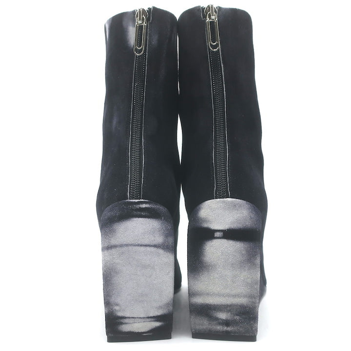 Off-White Dolls Tie Dye Suede Pointed Toe Wedge Boots Black Size 37 NEW