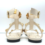 Valentino Roman Stud Ankle Strap Flat Sandals Cream Leather Size 36