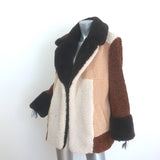 A.L.C. Stefan Colorblock Teddy Coat Brown/White Faux Fur Size Extra Large