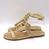 Gianvito Rossi Capua Braided T-Strap Sandals Gold Metallic Leather Size 36.5 NEW