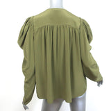 Ulla Johnson Lela Puff Sleeve Blouse Olive Silk Size 10