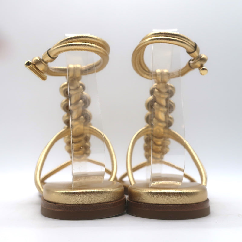 Gianvito Rossi Capua Braided T-Strap Sandals Gold Metallic Leather Size 36.5 NEW
