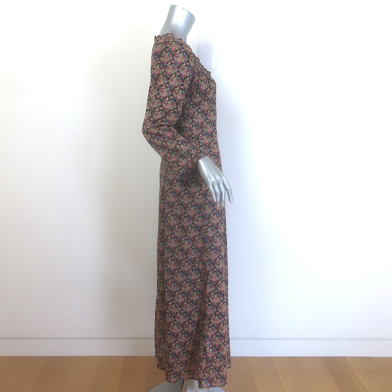 Doen Marisa Ruffle-Trimmed Maxi Dress Black Floral Print Cotton Size Medium