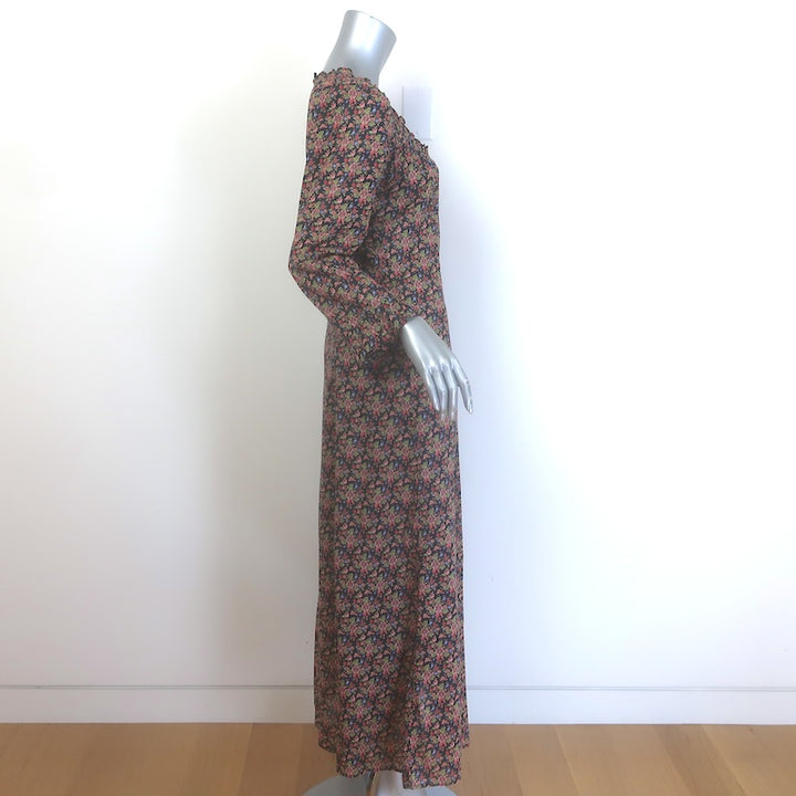 Doen Marisa Ruffle-Trimmed Maxi Dress Black Floral Print Cotton Size Medium