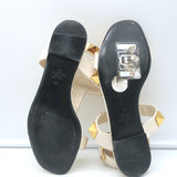 Valentino Roman Stud Ankle Strap Flat Sandals Cream Leather Size 36