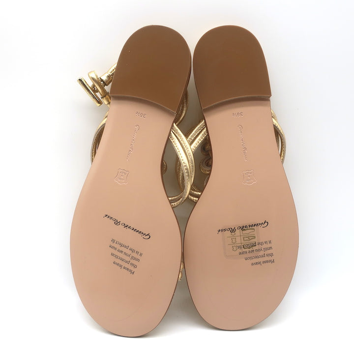 Gianvito Rossi Capua Braided T-Strap Sandals Gold Metallic Leather Size 36.5 NEW