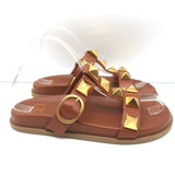 Valentino Roman Stud Slide Sandals Brown Leather Size 36
