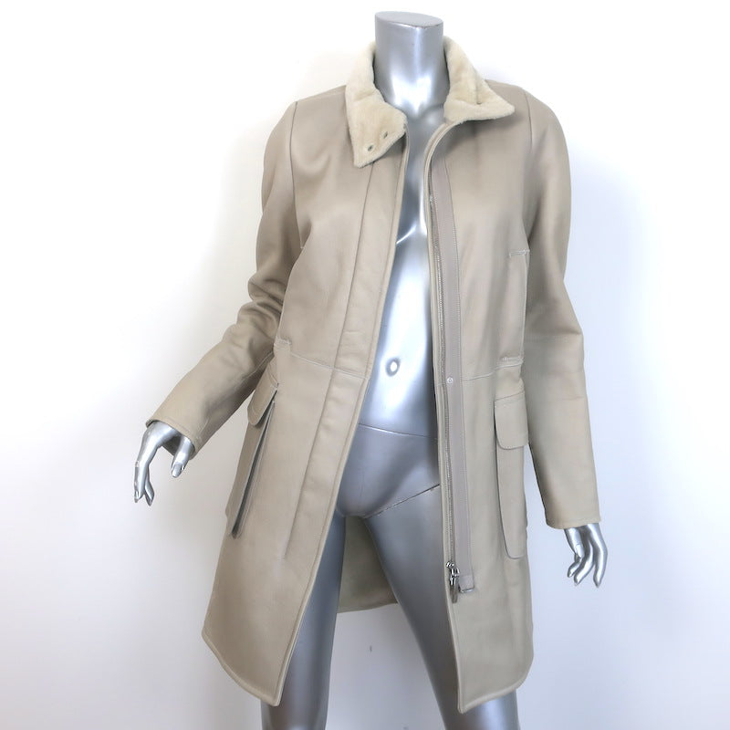 Jil Sander Shearling Zip-Up Coat Taupe Leather Size 36