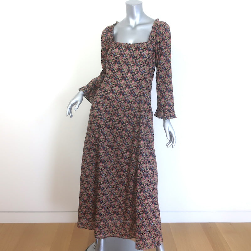 Doen Marisa Ruffle-Trimmed Maxi Dress Black Floral Print Cotton Size Medium